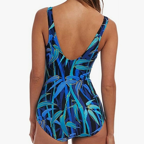 AMAVI Over The Shoulder One Piece Swimsuit in Multi Blue Size 16 NWOT - Picture 3 of 12